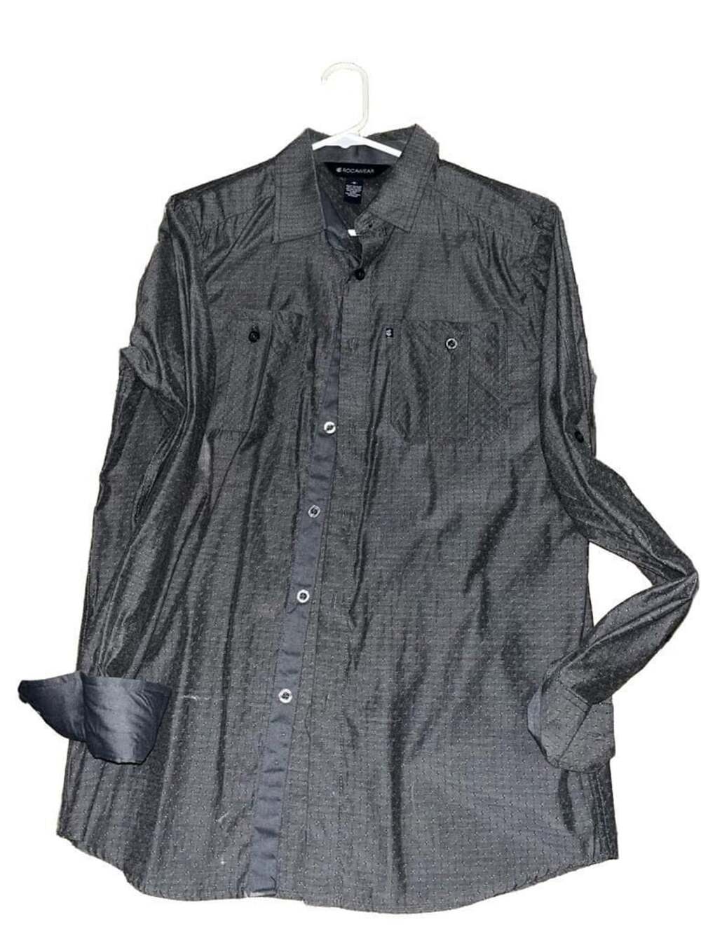 Rocawear Gray Micro Pattern Long Sleeve Button Up Shirt Men's Size M